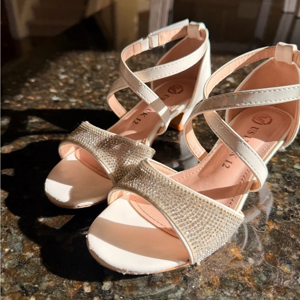 Girls' White Rhinestone Crisscross Dress Sandals